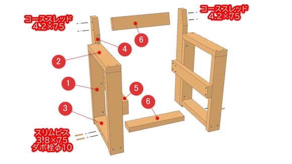 2×4材で作る背もたれ付き椅子の組立図06_01