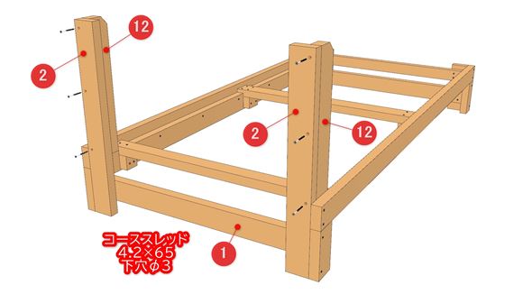 ヘッドボード付きベッドの組立図08_01
