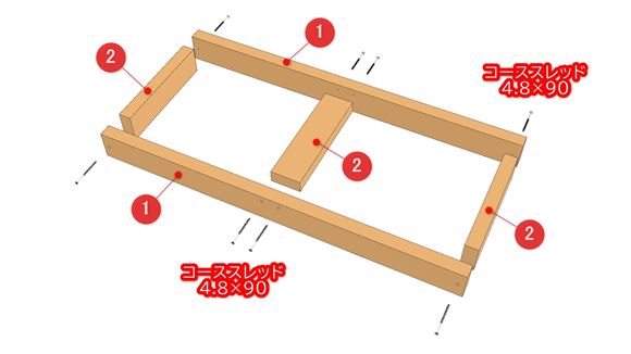 ツーバイ材で作るベンチの組立図04_01