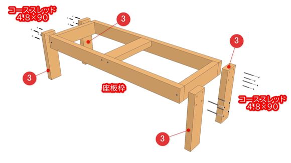 ツーバイ材で作るベンチの組立図05_01