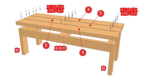 ツーバイ材で作るベンチの組立図06_01