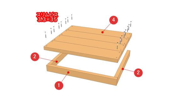 ワンバイ材で作る二段収納棚の組立図04_01